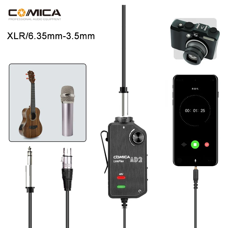 Адаптер преобразователя Comica LinkFlex AD2 разъем XLR 6 35 мм 3 5 аудио с фантомным питанием