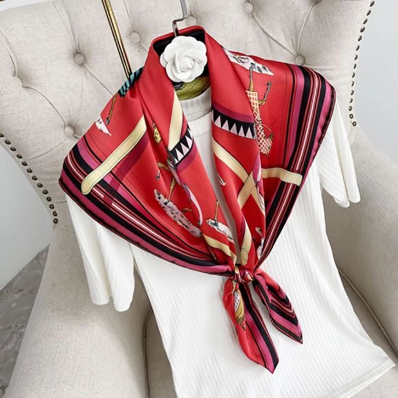 

Женский шелковый шарф, роскошный брендовый квадратный шарф с принтом лошади, женский платок, головной платок, большой платок, 2021