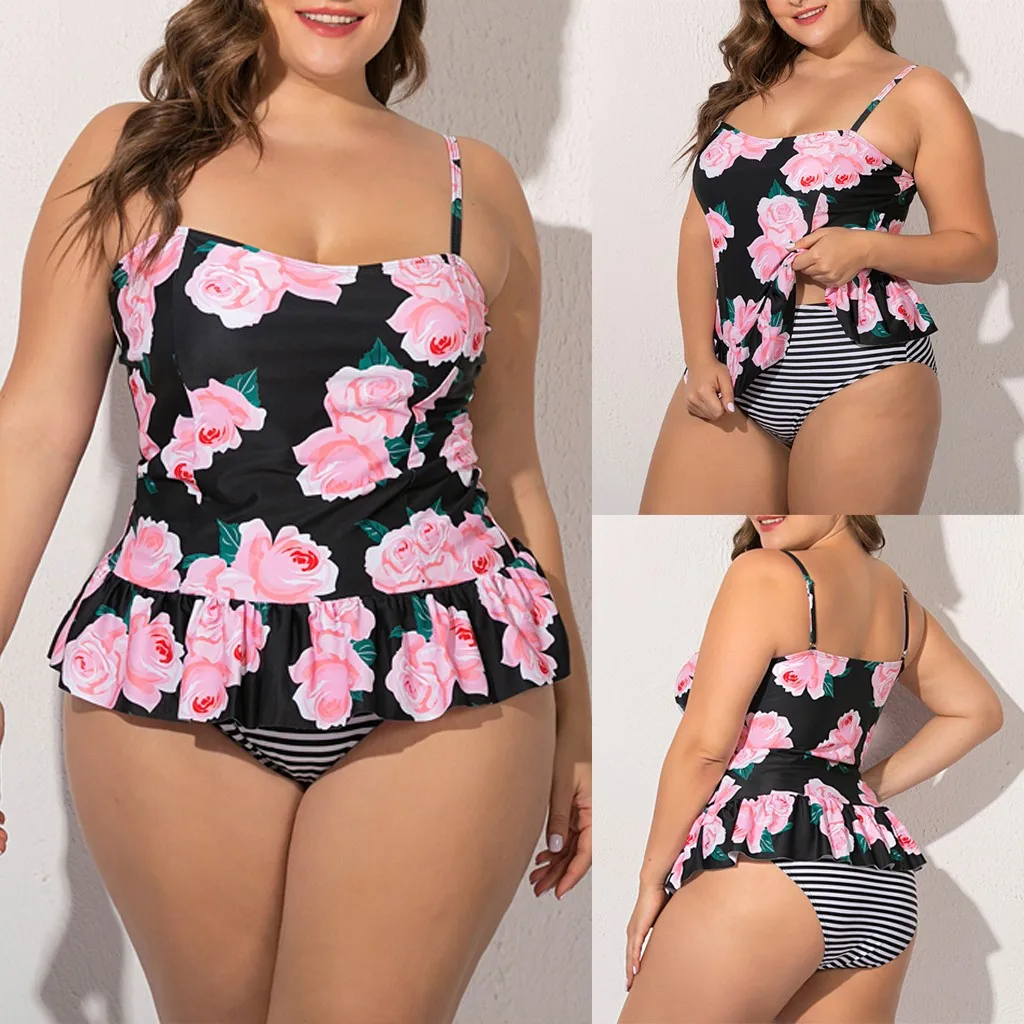 

SAGACE Plus Size Bikini For Women Two-Piece Floral Swimsuit Swimwear Female Sexy Sling Backless Bathing Suit Large Size L-5XL