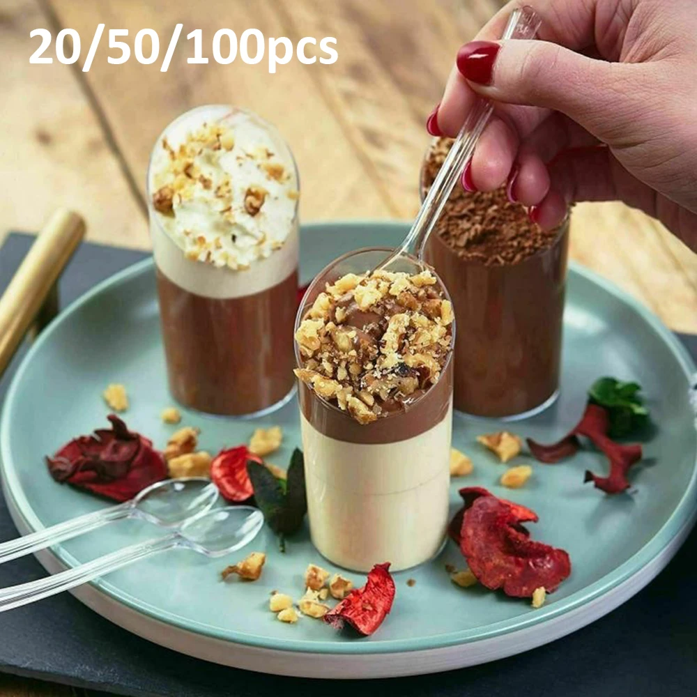 

Чашка круглая пластиковая для десерта, 50 мл, с ложками
