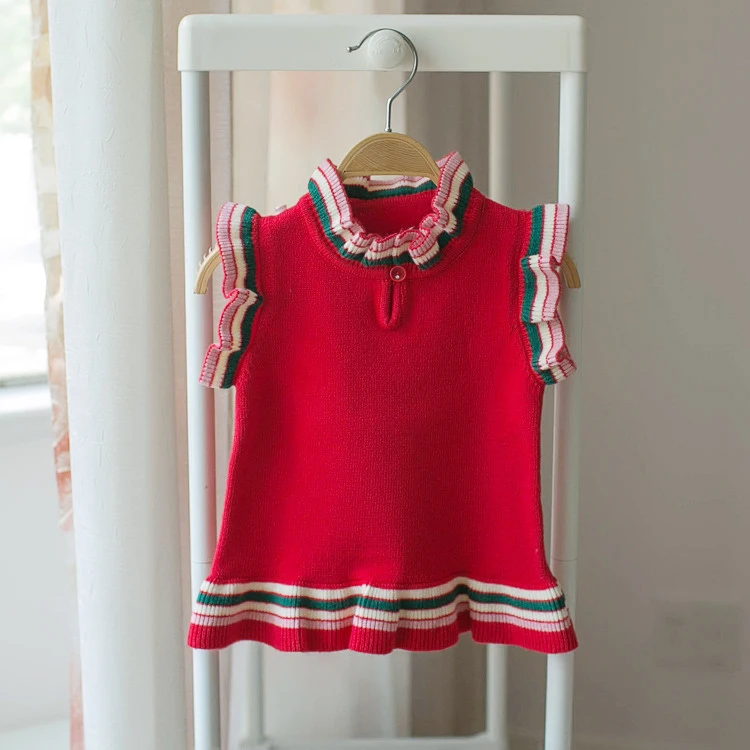 Трикотажный свитер для девочек с рюшами без рукавов на осень/весну/зиму | Мать и