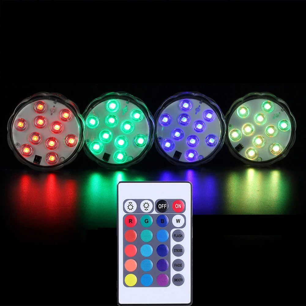 

LED Submersible Light 7cm 10 LED with Infrared Remote Control Waterproof Underwater Light for Swimming Pool Aquarium