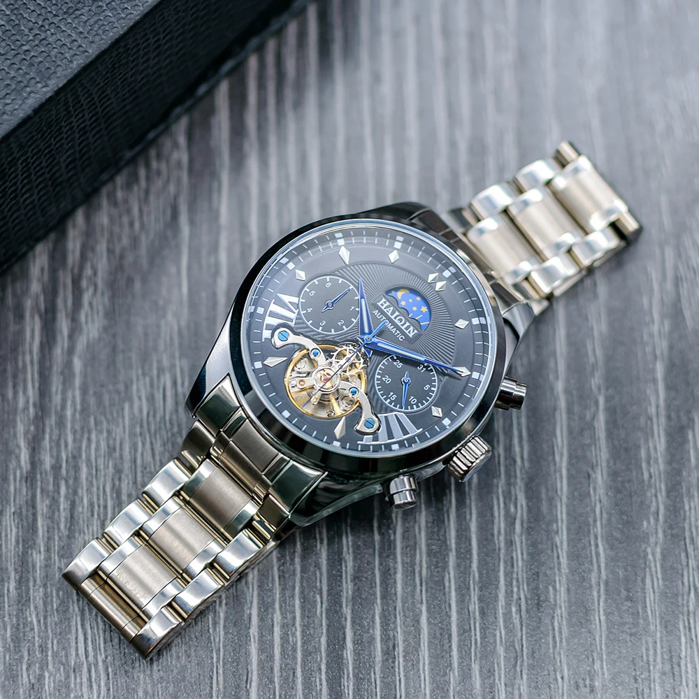 

HAIQIN design 2020 mechanical watches for men automatic watch men fashion business Blue wristwatch men reloj hombre tourbillon