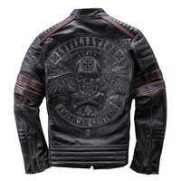 dhl free shipping men 100 natural cowhide jacket black embroidery skull motorcycle leather jackets men autumn winter warm coat