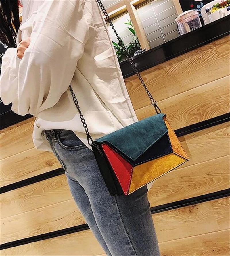 

2021 Retro Matte Patchwork Crossbody Bags for Women small Chains Strap Shoulder Bag Lady Small Flap criss-cross Bag