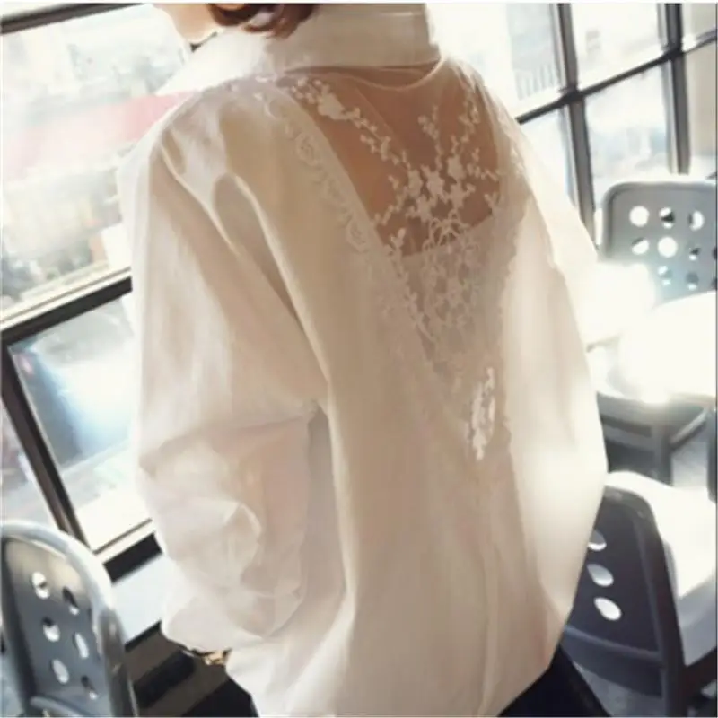 

Blouse Women's Shirt Women's Top Sexy Backless Edge Loose Big Mate White Shirt Blouse