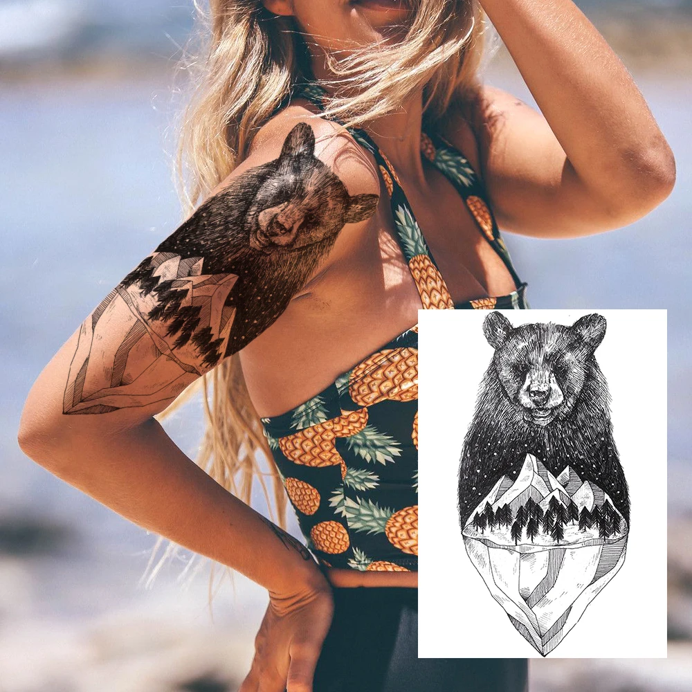 Водостойкие временные татуировки в виде черного льва для мужчин и взрослых 3D