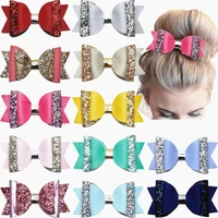 12pcs 4 inches glitter leather hair bows alligator hair clips glitter sequins big bows clips for baby girls teens toddlers