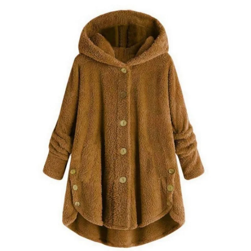 

Winter Fashion Women's Button-up Plush Top Irregular Tide Brand Solid Color Vintage Trench Woolen Coat for Women Vintage