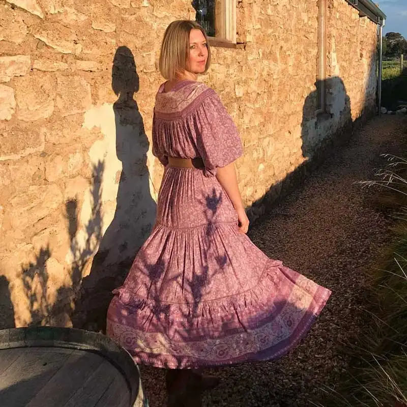 TEELYNN макси женские платья искусственный шелк розовый цветочный принт цыганские