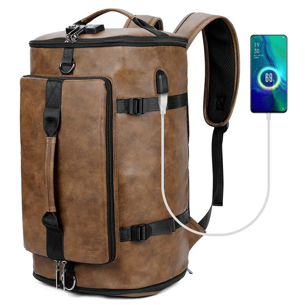 brown VICUNA POLO, новинка, мужская кожаная сумка с защитой от кражи, с замком для паролей, дизайн, зарядка через usb, для путешествий, ноутбука, мужской рюкзак, mochila - Цвет: brown