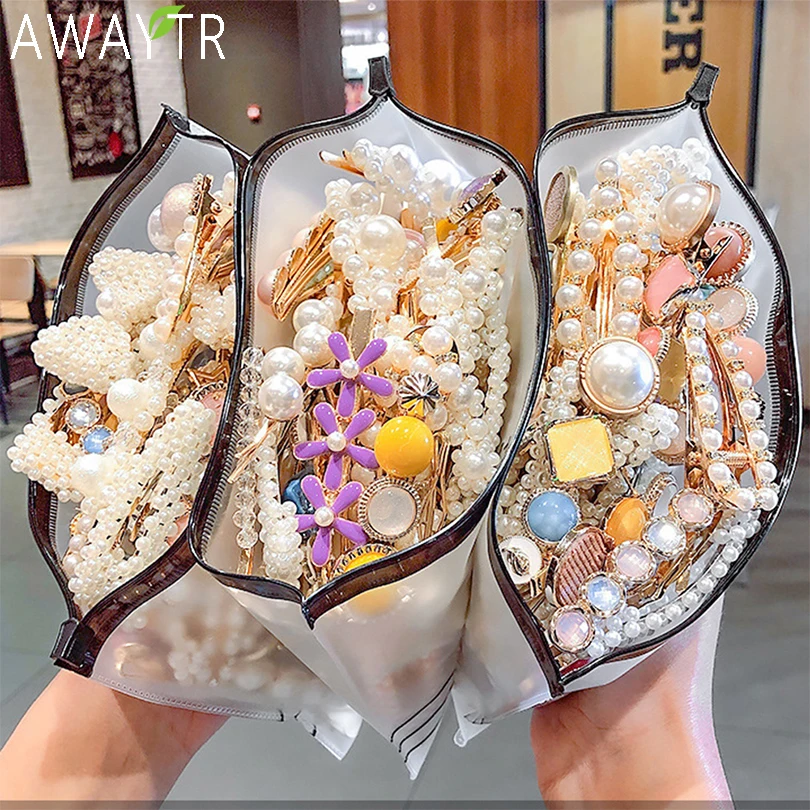 

1Set Handmade Pearls Hair Clips Pin for Women Fashion Geometric Flower Barrettes Headwear Girls Sweet Hairpins Hair Accessorie