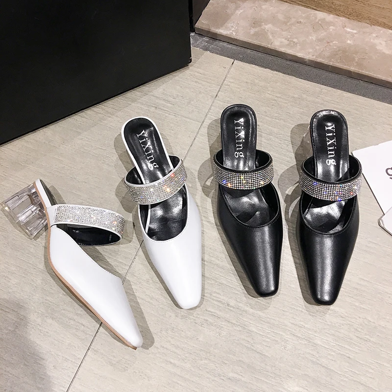 

Fashion Women's Shoes Slippers Outdoor 2021 Spring Summer New Retro Rhinestone Word with Pointed Muller Shoes High Heel Sandals