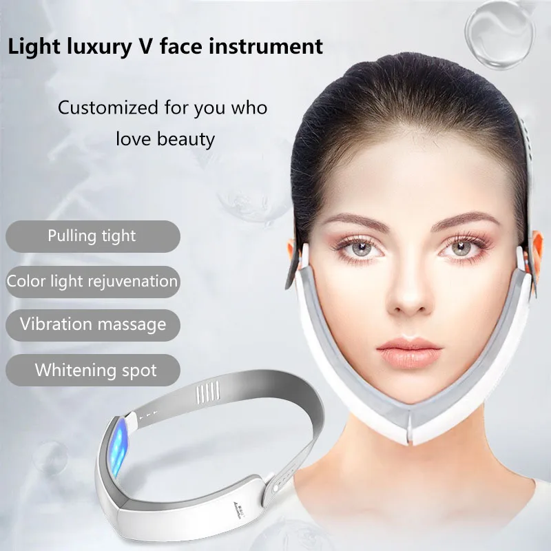 Electric V Face Lift Belt Slimmer Massager Face Shaper LED Red Blue Light Therapy Skin Lifting Skin Rejuvenation Firming