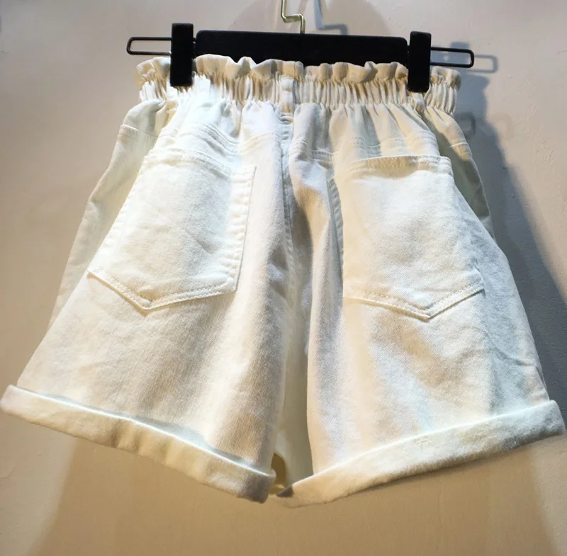 

2021 Summer Ruffled Elastic Waist High Waist Shorts Women Slimming Wide Leg Cotton Shorts Female Korean Loose Pants
