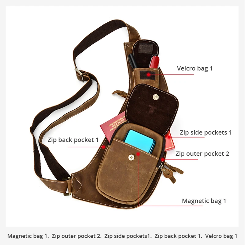 HEPIDEM Crazy Horse Leather Chest Bag Men Fashion Casual Crossbody Travel FBI Genuine Leather Bags 3011