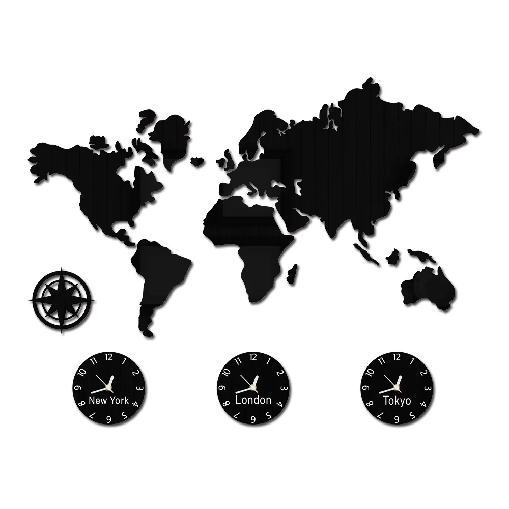 World Map Large Wall Clock New York London Tokyo Personalized Time Zone Silent Non Ticking Wall Clock Office Geographic Wall Art