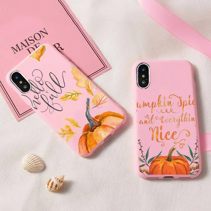 

Pumpkin Happy Fall Phone Case For IPhone 6 6s 7 8 Plus X Xs Xr Xsmax 11 12 Pro Promax 12mini Candy Pink Silicone Cover