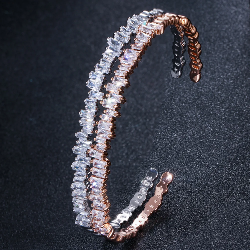 Женские прямоугольные браслеты манжеты с фианитом розового золота|Браслеты| |