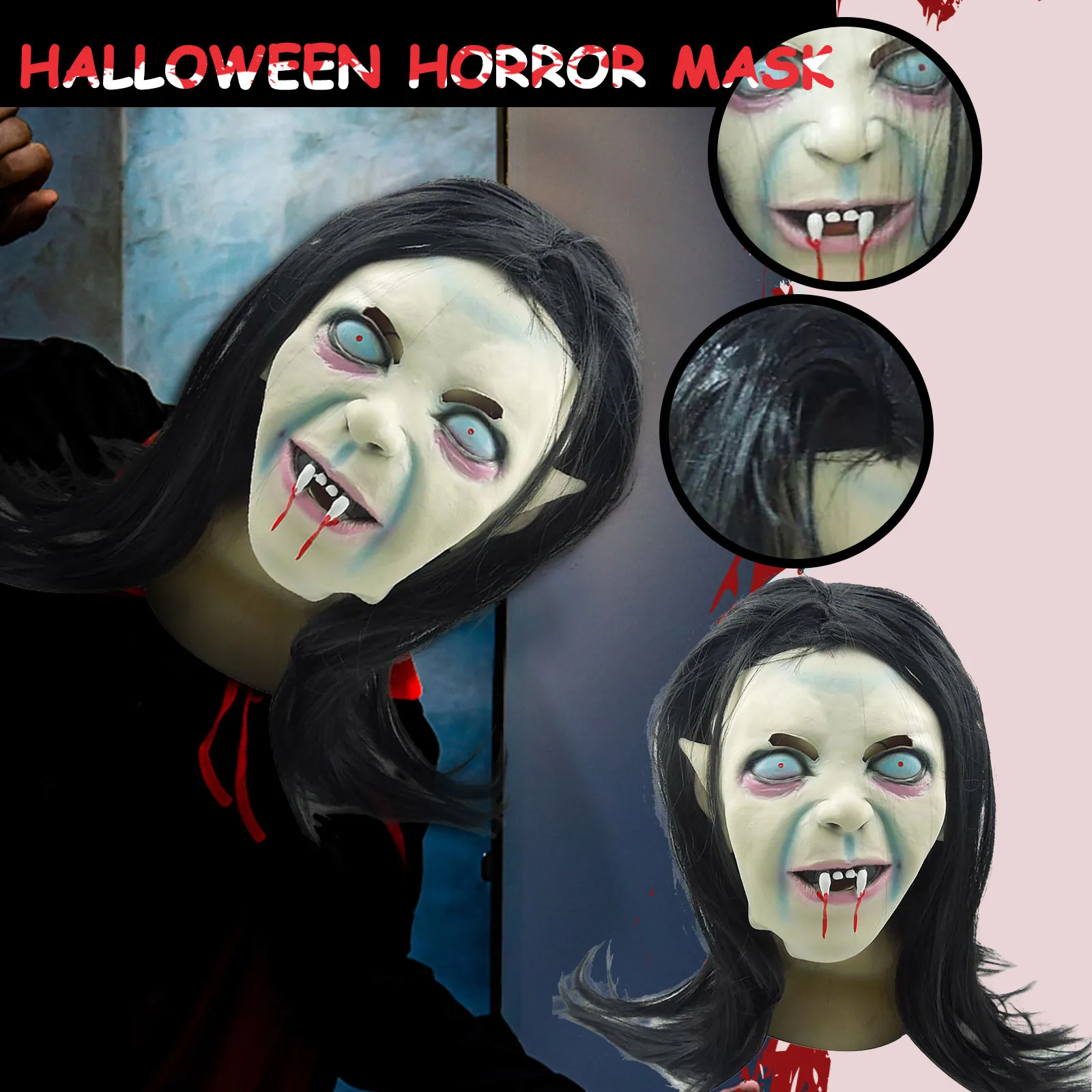 Страшная гримаса на Хэллоуин яркий черный длинный парик маска вечерние забавные