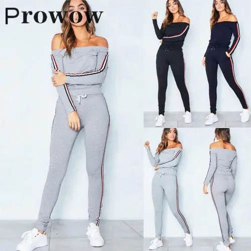 

Комплект из двух предметов Prowow, однотонный повседневный элегантный пикантный спортивный костюм с открытыми плечами, удобные облегающие шо...