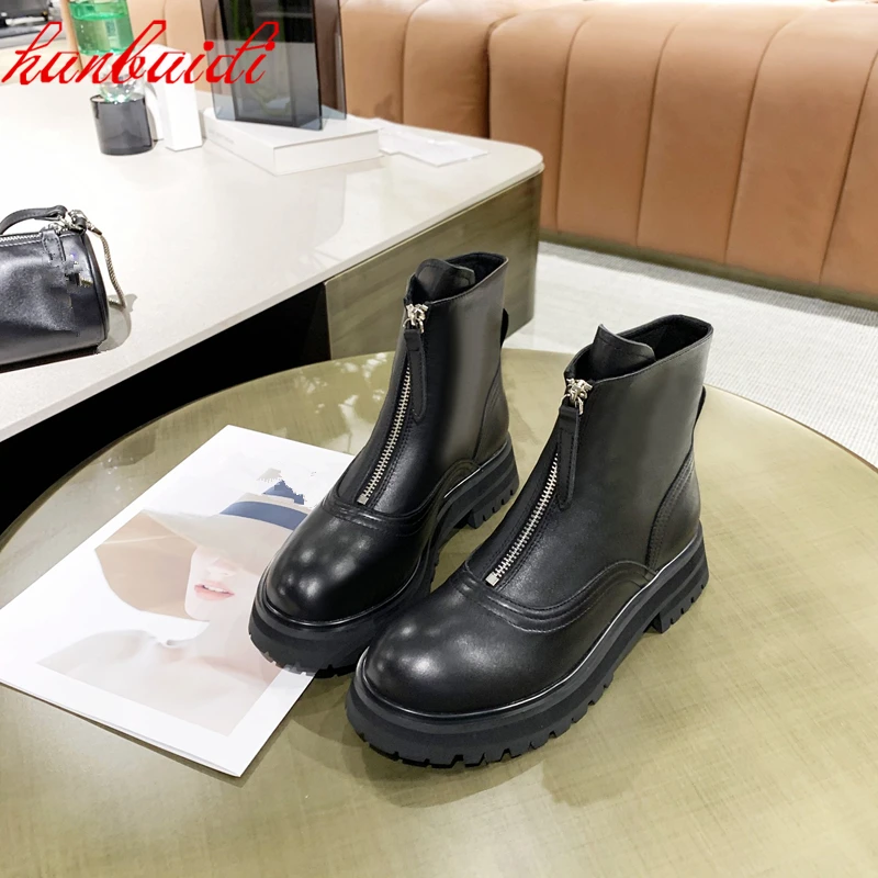 

Women Boots Soft Leather Shoes British Style Black Ankle Boots Motorcycle Boots Female Round Toe Shose Zipper Casual Shose