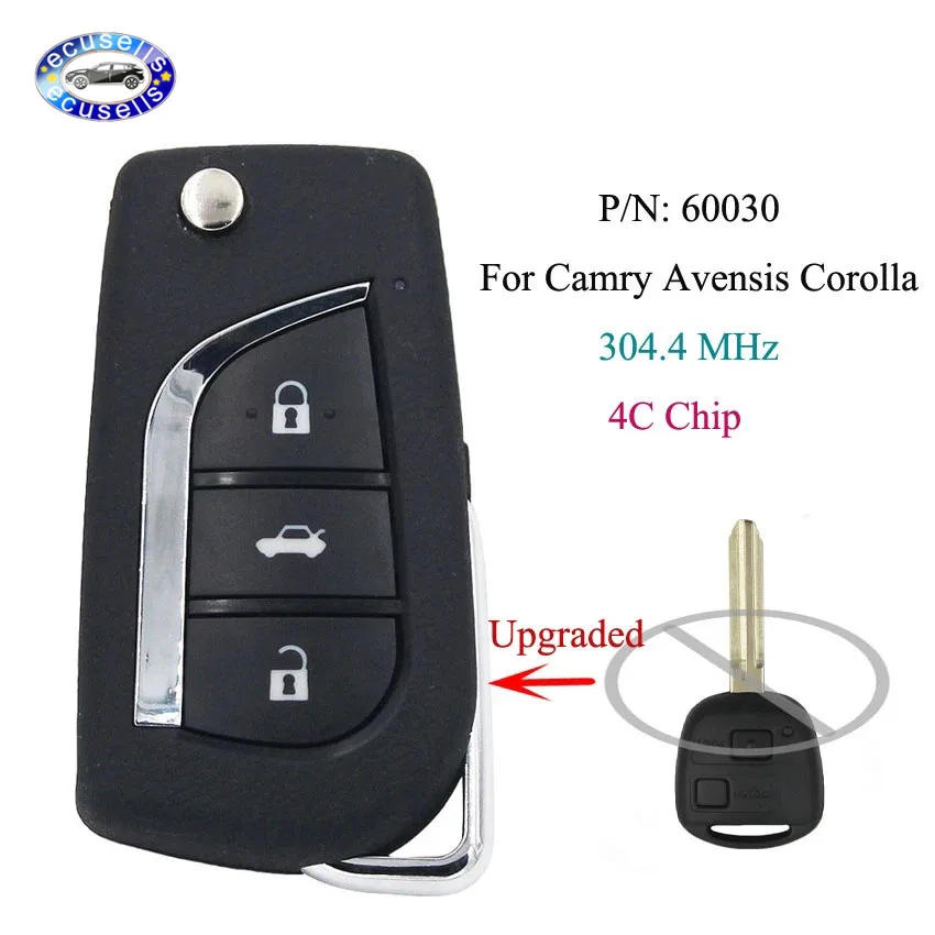 Модернизированный дистанционный ключ FOB 304 4 МГц 4C Чип для Toyota Camry Avensis Corolla RAV4 P/N: 60030