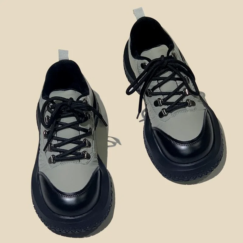 

2022 Autumn New Fashion Platform Round Head Women's Casual Shoes Cross Lace-up Low Heel Shallow Mouth Punk Women's Flat Shoes