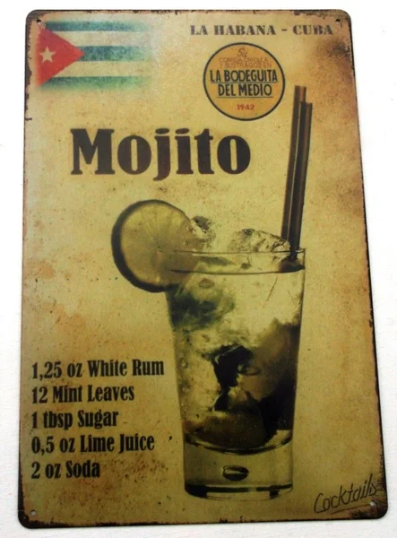 

Cocktail Recipe Metal Tin Signs Vintage Cafe Pub Bar Retro