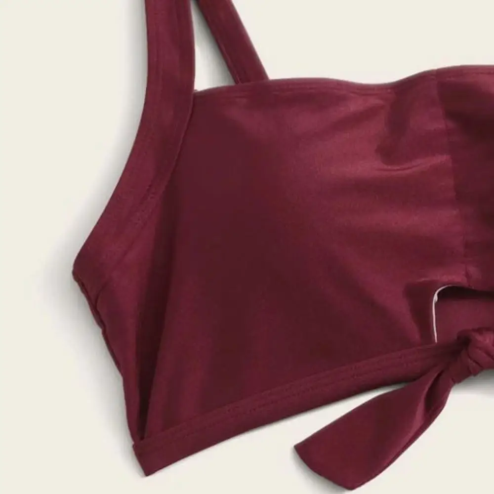 Женский купальный костюм бикини однотонный купальник с бантом Раздельный лето