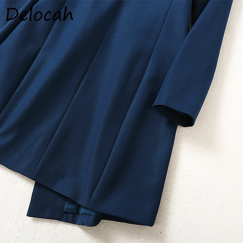 

Delocah Women Summer Fashion DesignerParty Short Dress Double Breasted Fake Pocket Long Sleeve Solid Print Ladies ALine Dresses