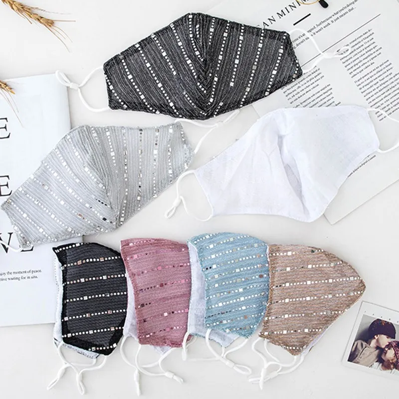 

Fashion Female Outdoor Mouth Sequins Sexy Mask Washable Reuse Cloth Face Mask Adjustable Protect Mask 2020 Unisex washable mask