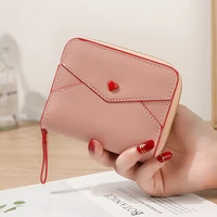 fashion women envelope zipper short wallet pu leather female small coin purses hasp clutch credit card holder clutch money clip
