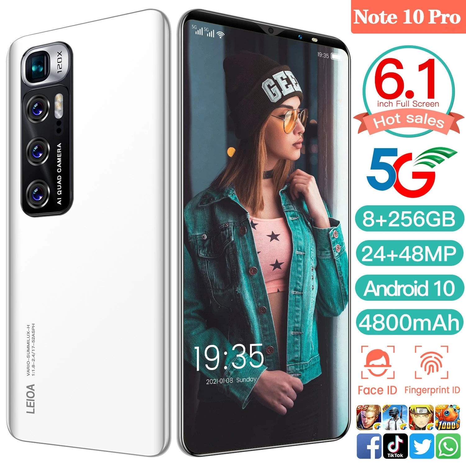 Smartphone note 10 Pro Global, pantalla HD de 6,1 pulgadas, 16 + 512GB, 24 + 48MP, 4800mAh, Android 10, desbloqueado, 5G, compatible con Google GPS-1