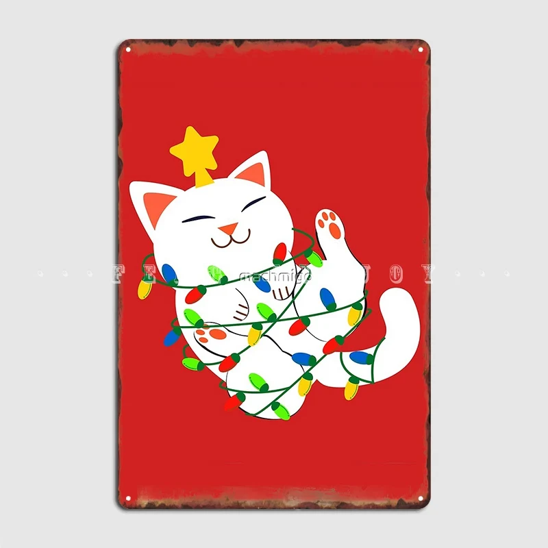 

Белый Рождественский металлический плакат с котенком, кинотеатр, гостиная, паб, гараж, дизайн стен, Декор, жестяные плакаты