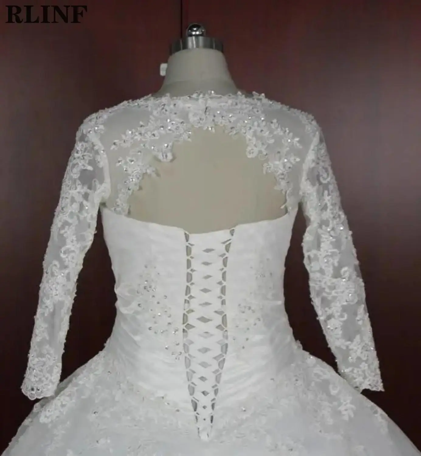 

vestido de noiva Custom Wedding Dress White Lace Long Sleeves Backless Ball Gowns