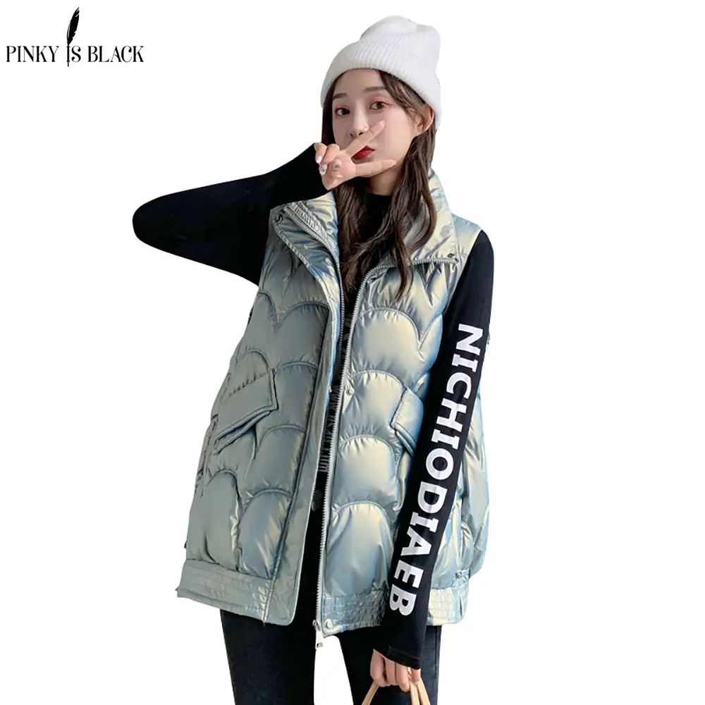 

PinkyIsBlack Fashion 2021 New Autumn Winter Short Cotton Vest Women Jacket Glossy Sleeveless Coat Warm Ladies Winter Waistcoat
