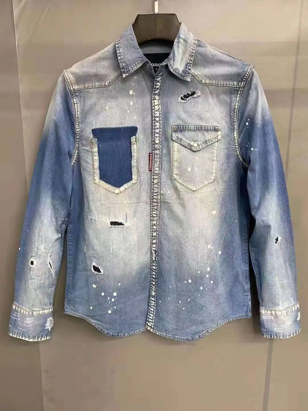

Dsquared2 Denim Cotton Ripped Shirt Slim Long-sleeved Casual Motorcycle Jacket Men's Clothing 8008