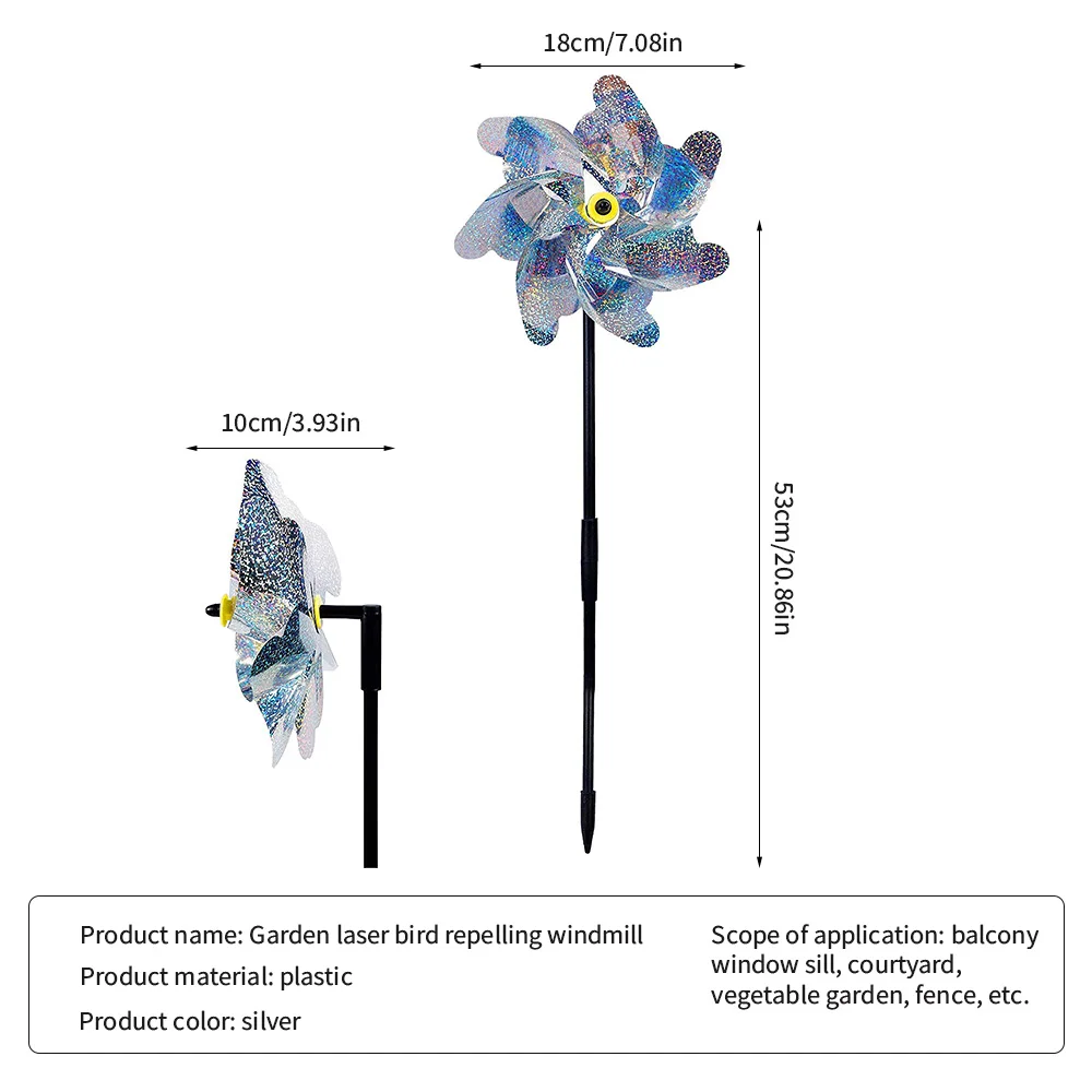 

8pcs Bird Repeller Pinwheels Reflective Sparkly Silver Windmille Protect Bird-Scaring Deterrent Garden Decor Windmill Garden