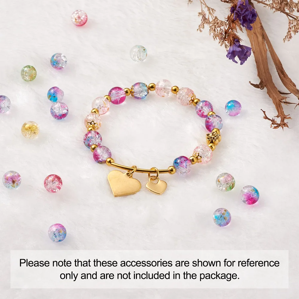 

1Box Transparent Spray Painted Crackle Glass Round Beads 8~11mm For Jewelry making DIY Accessories with Golden Foil Mix Color