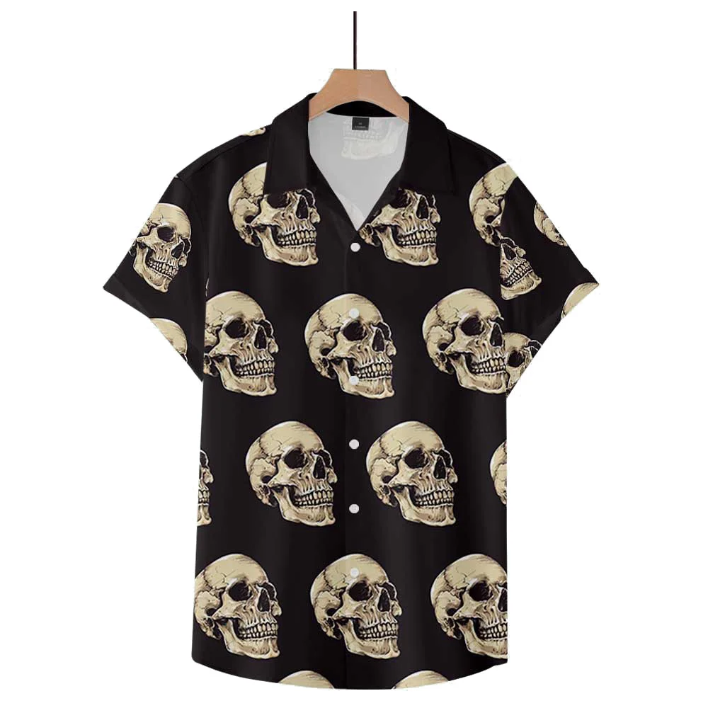 

2021 Men's Short Sleeve Lapel Shirt Large Size Skeleton 3D Printing Men's Top with Pockets