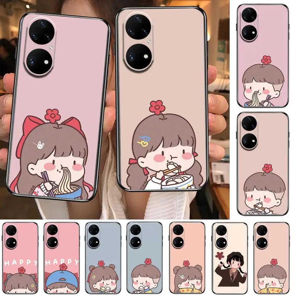 

Cute cartoon couple baby Phone Case For Huawei p50 P40 p30 P20 10 9 8 Lite E Pro Plus Black Etui Coque Painting Hoesjes comic fa