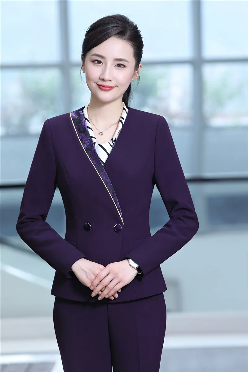 Новинка Фиолетовый формальный стиль Униформа осень зима куртки пальто Женская Офисная Рабочая верхняя одежда женские топы одежда размера плюс