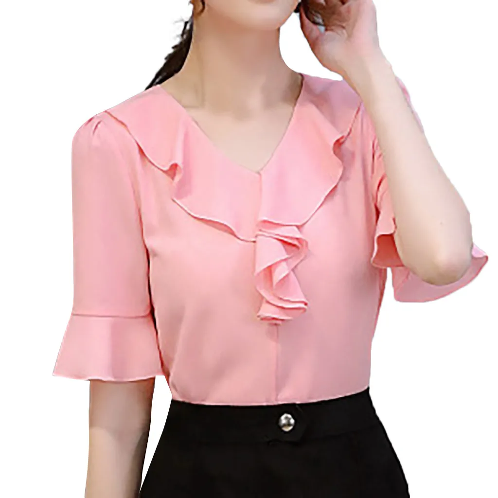 

Ladies Half Sleeve Formal Chiffon Blouses Women Office Shirts Women Work Office Half-sleeve Solid Color Casual Shirt Top New