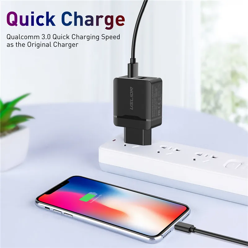 USLION 28W 3 0 двойное зарядное устройство USB QC Быстрая зарядка ЕС вилка адаптер