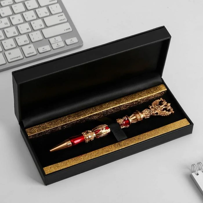 Ручка металл с гербом цвет красный 5396778