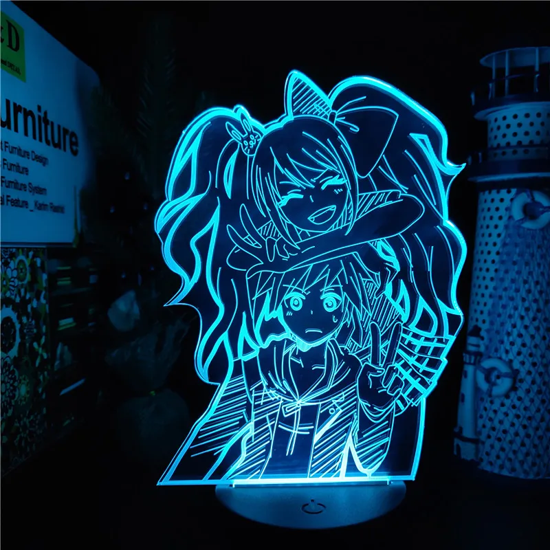 Danganronpa junko and makoto 3D Аниме светодиодная осветительная лампа 7 цветов меняющая