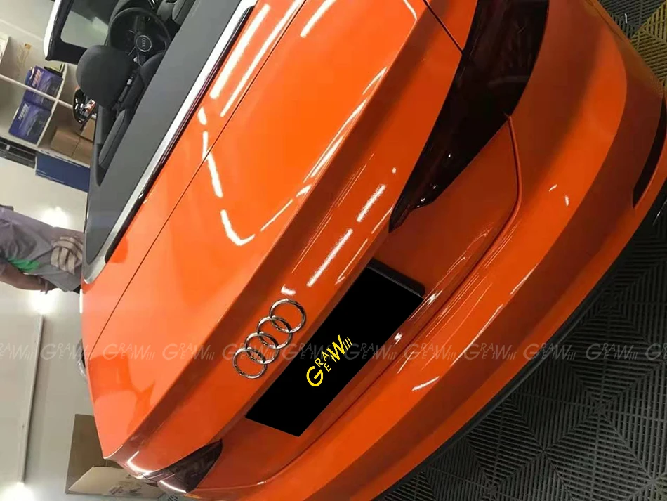 Высококлассная Глянцевая оранжевая виниловая пленка с воздушным пузырьком