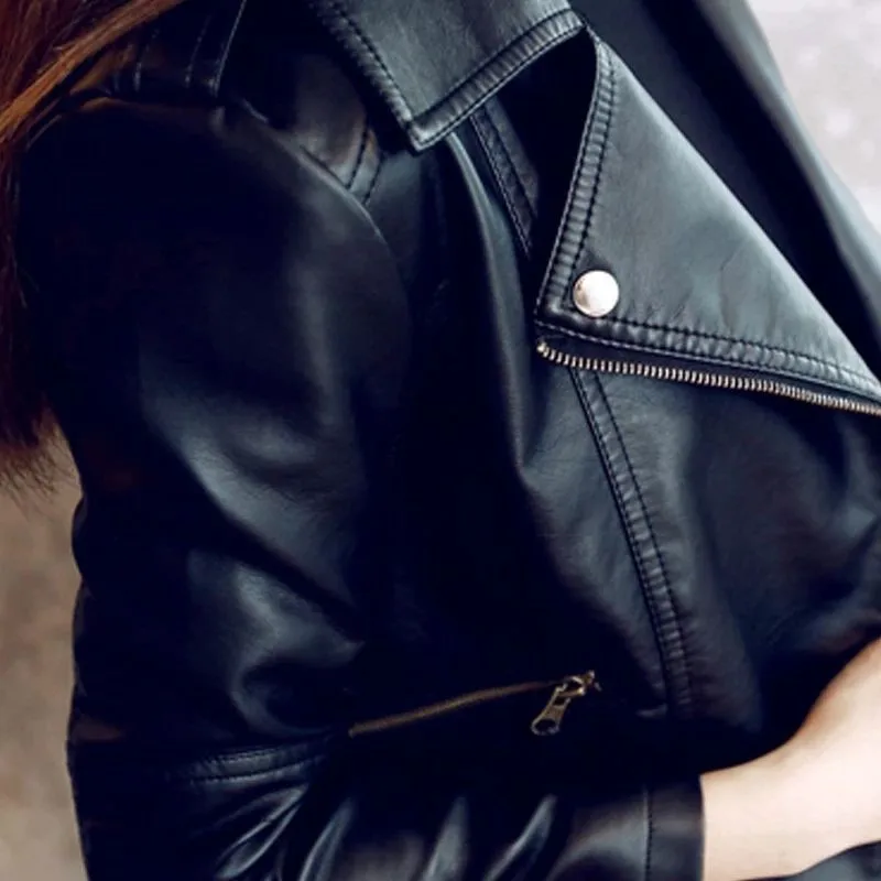 Women PU Leather Jackets Black 2019 Autumn Slim Cool Lady Sweet Female Zipper Faux Femme Outwear Coat Plus Size S-4XL