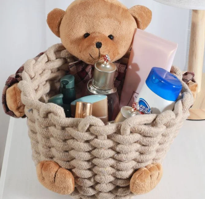 Корзина из хлопковой веревки с мягким медведем органайзер для домашней
